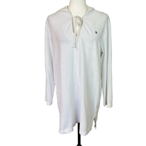 Lauren Ralph Lauren White Terrycloth Hooded Swim Cover Up Medium Split-Neck